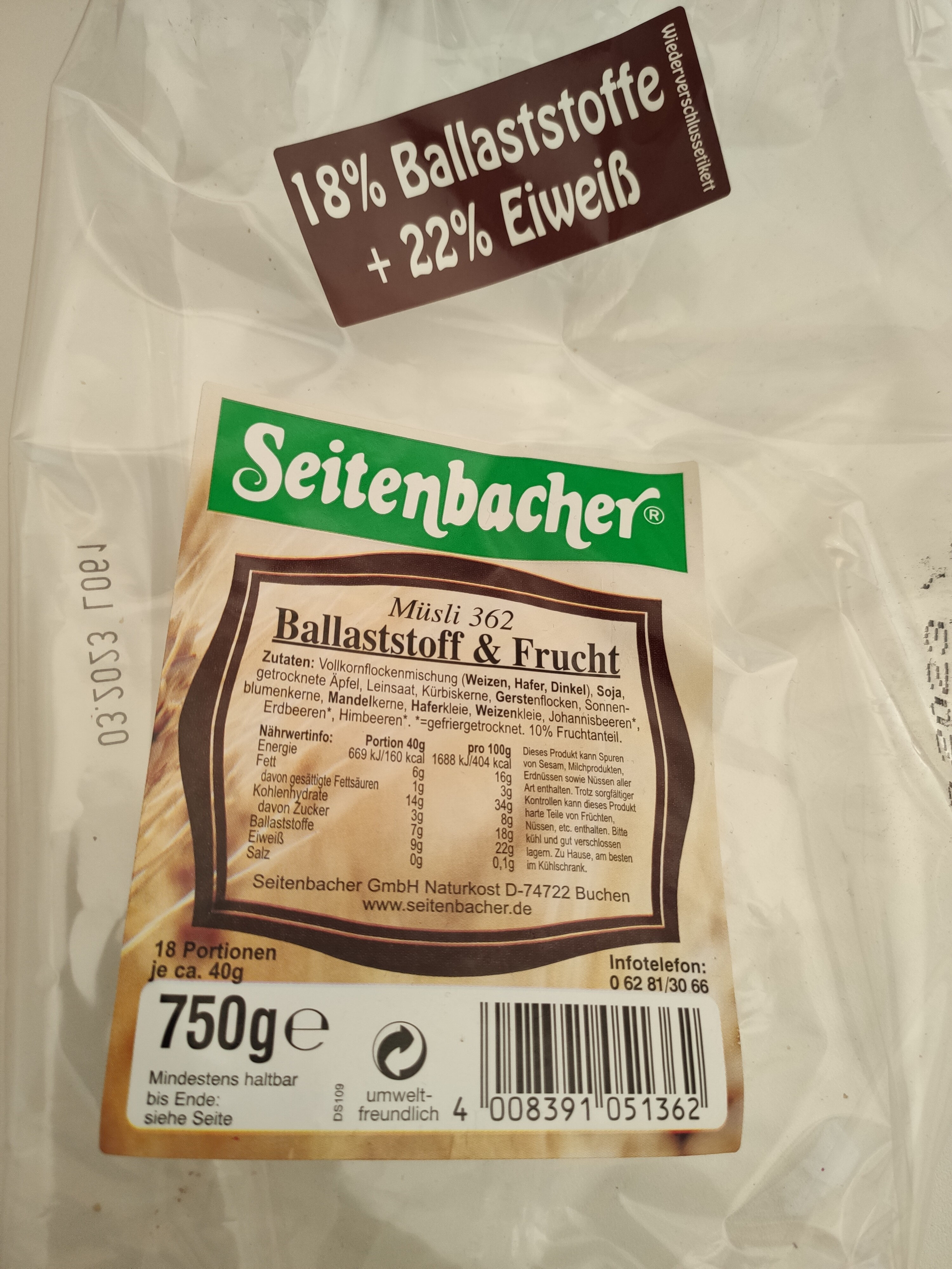 Seitenbacher Müsli 362, Ballaststoffe + Chia - Produkt