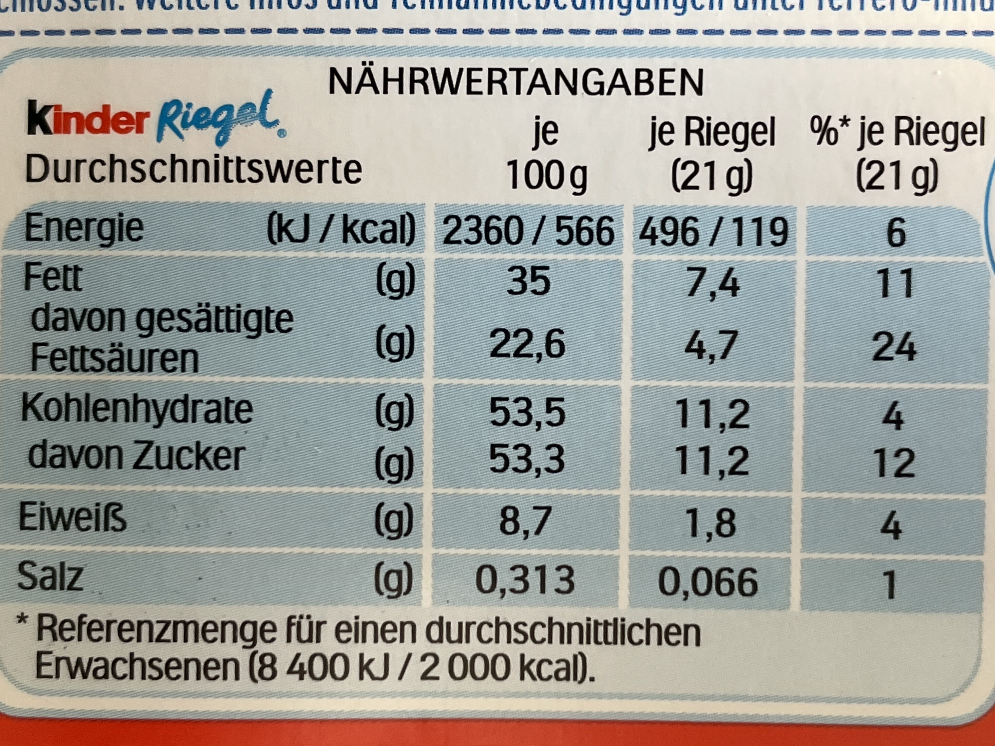 Kinderriegel - Nutrition facts