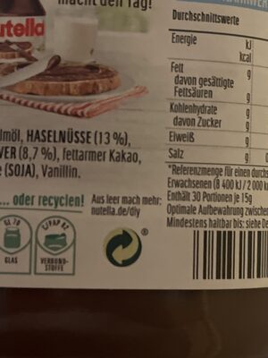 Nutella Hazelnut & Chocolate Spread - Recycling instructions and/or packaging information