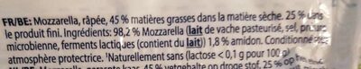 Mozzarella grattugiata - Ingredients - fr