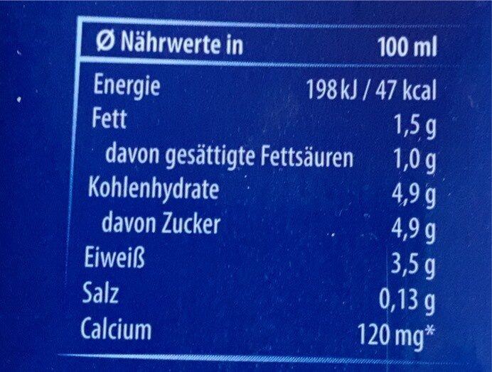 Alpenmilch 1, 5%, Laktosefrei - Nährwertangaben - en
