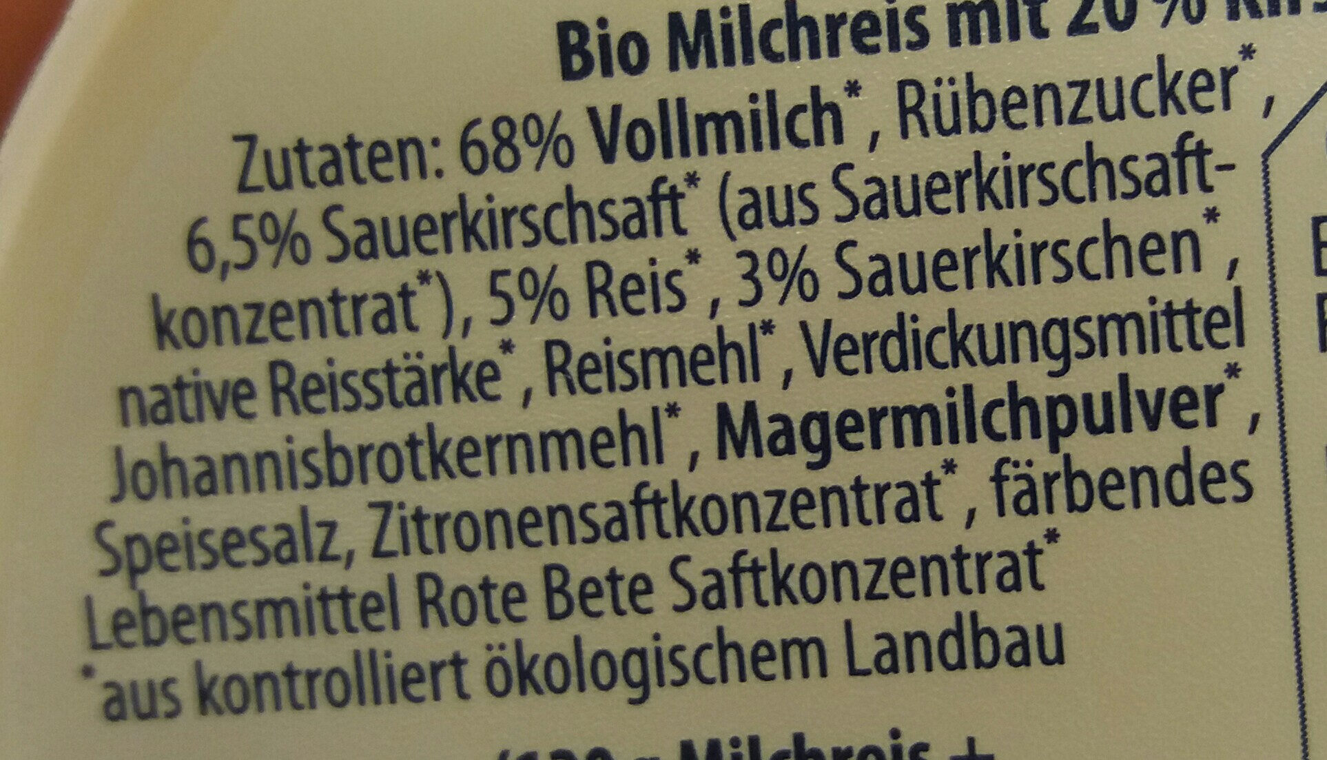 Milchreis Kirsche - Ingredientes - fr