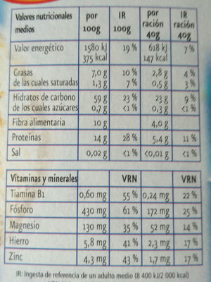 Copos de avena - Nutrition facts - es