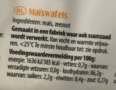 Mais waffeln - Voedingswaarden - fr