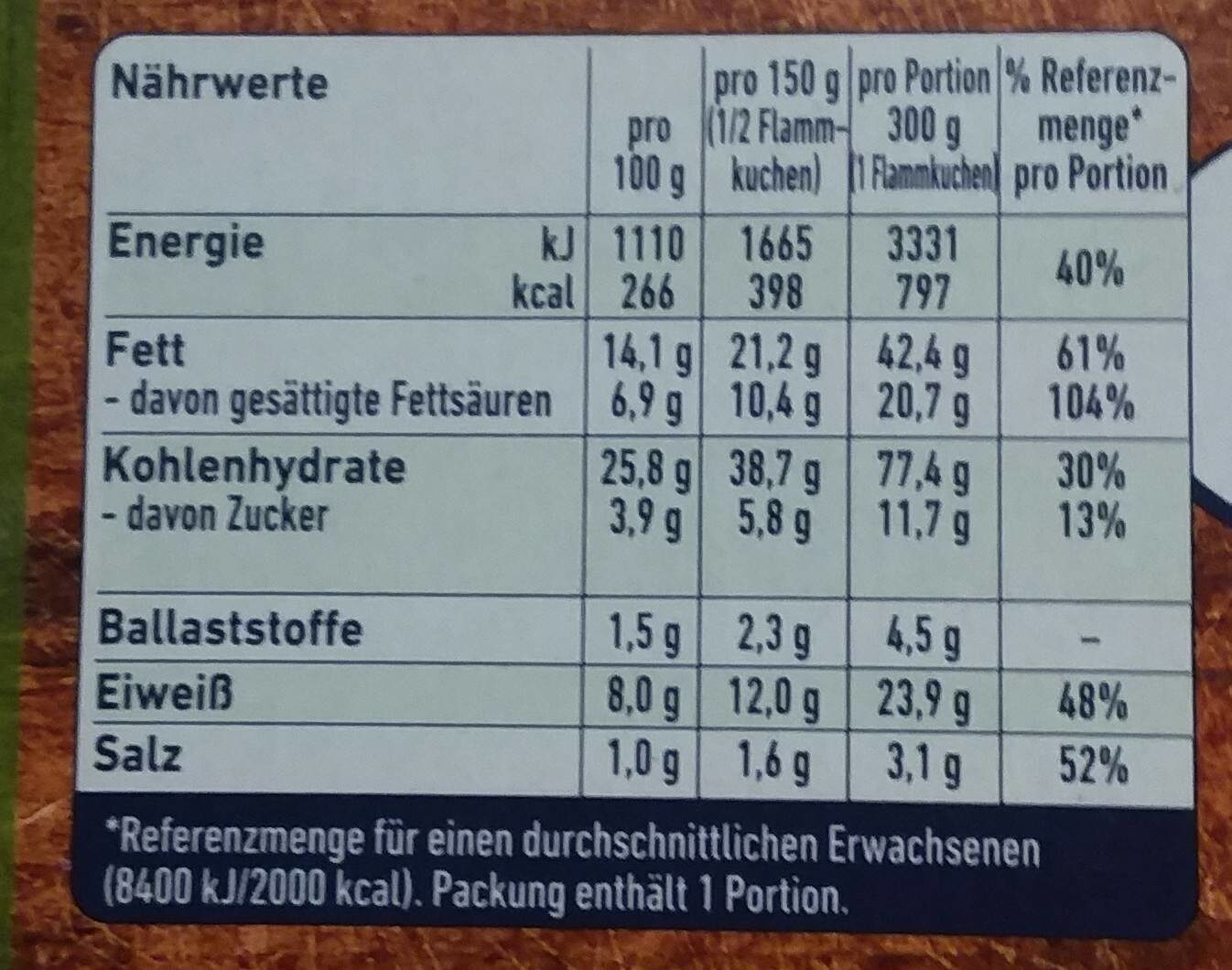 Steinofen Flammkuchen - Nutrition facts - de