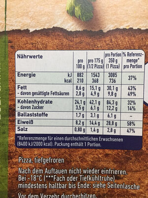 Steinofen Pizza Champignon - Nährwertangaben