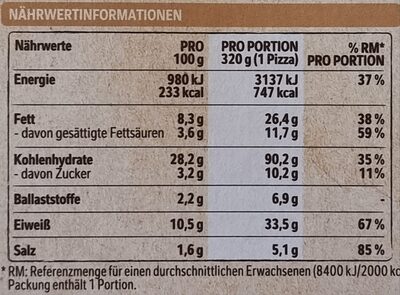 Wagner Salami mit 3 Käsen - Tableau nutritionnel - de
