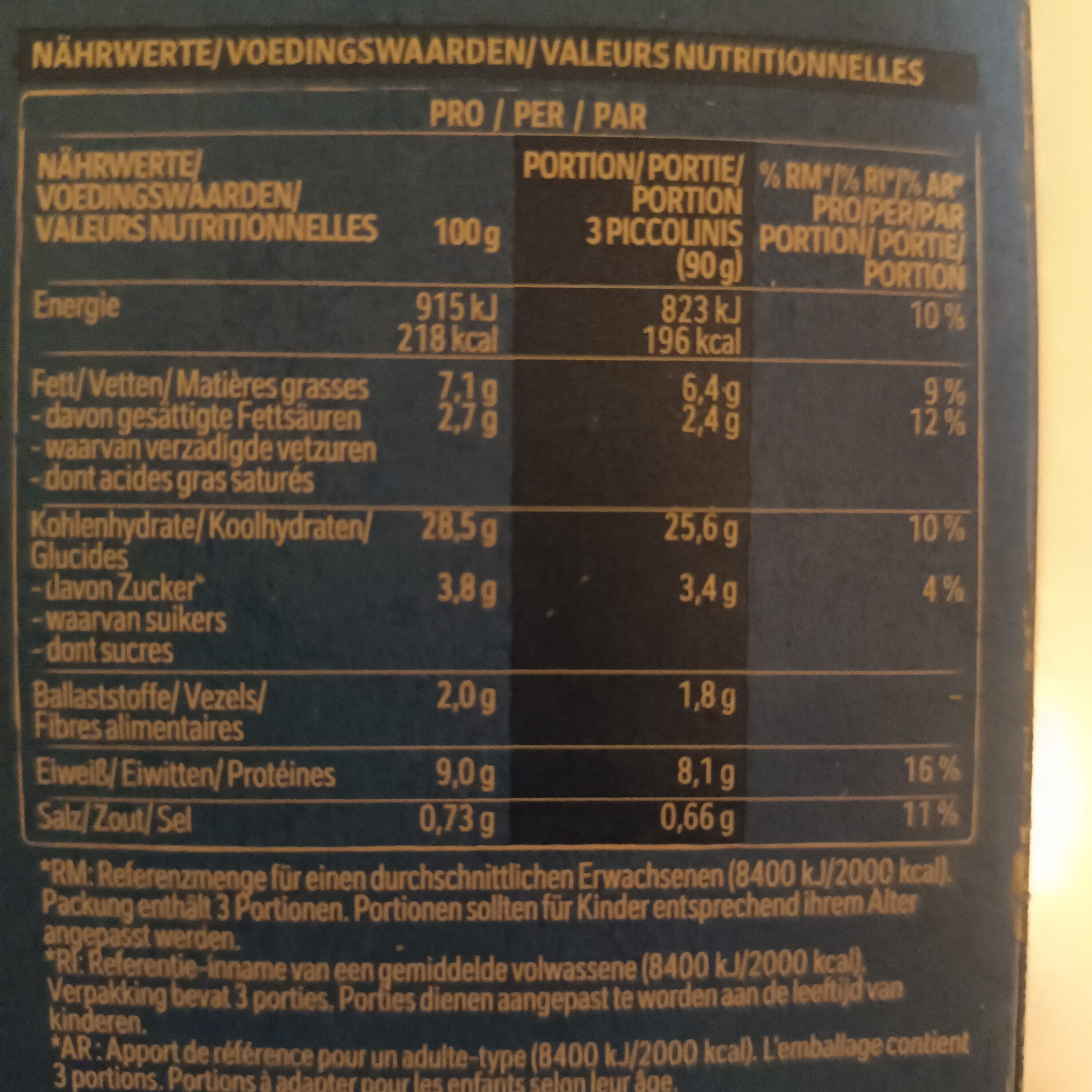 Wagner Picolinis mozarella en tomaten - Nutrition facts - nl