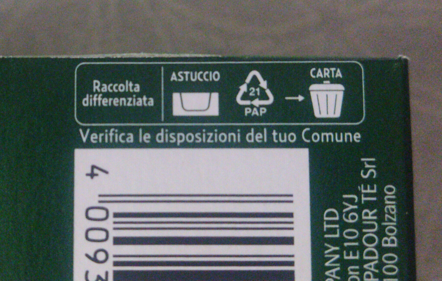 Sir Winston Tea Tè Verde - Istruzioni per il riciclaggio e/o informazioni sull'imballaggio