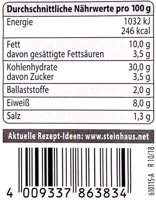 Elsässer Flammkuchen - Nutrition facts - de