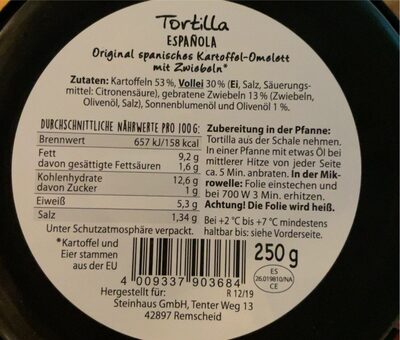 Tortilla Española - Nährwertangaben