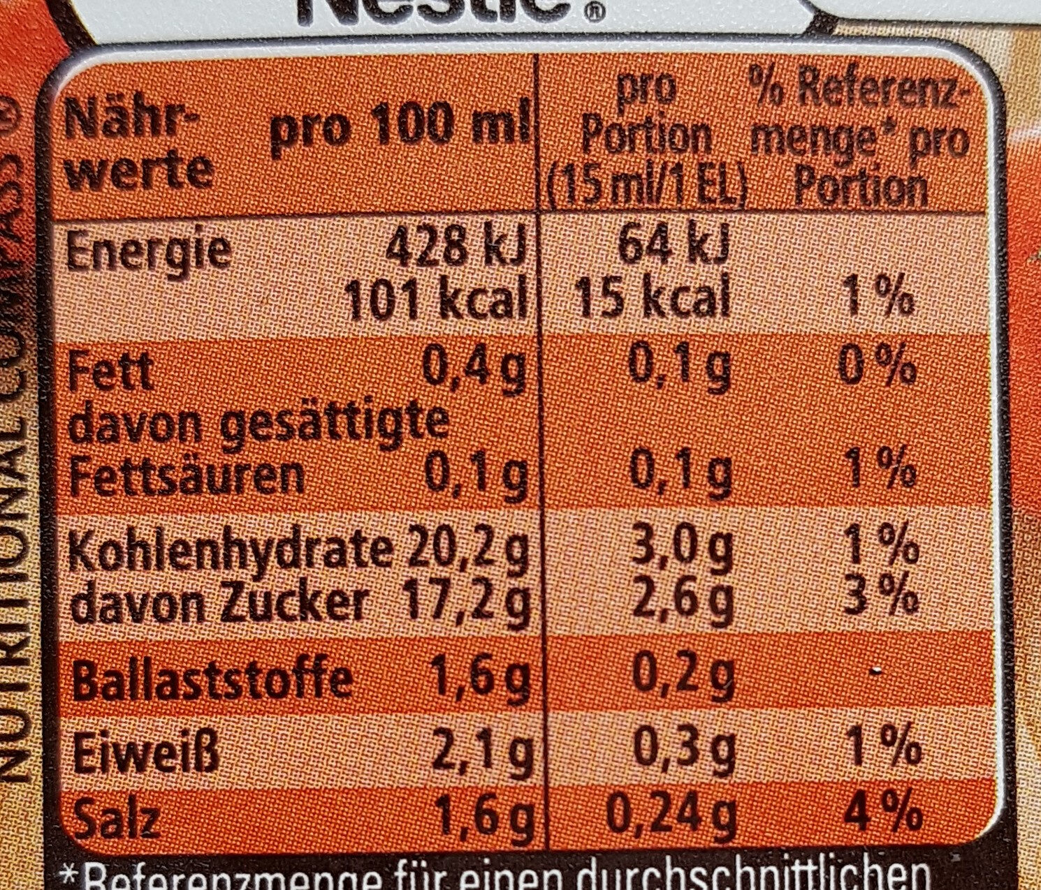 Thomy Ketchup - Nutrition facts - de