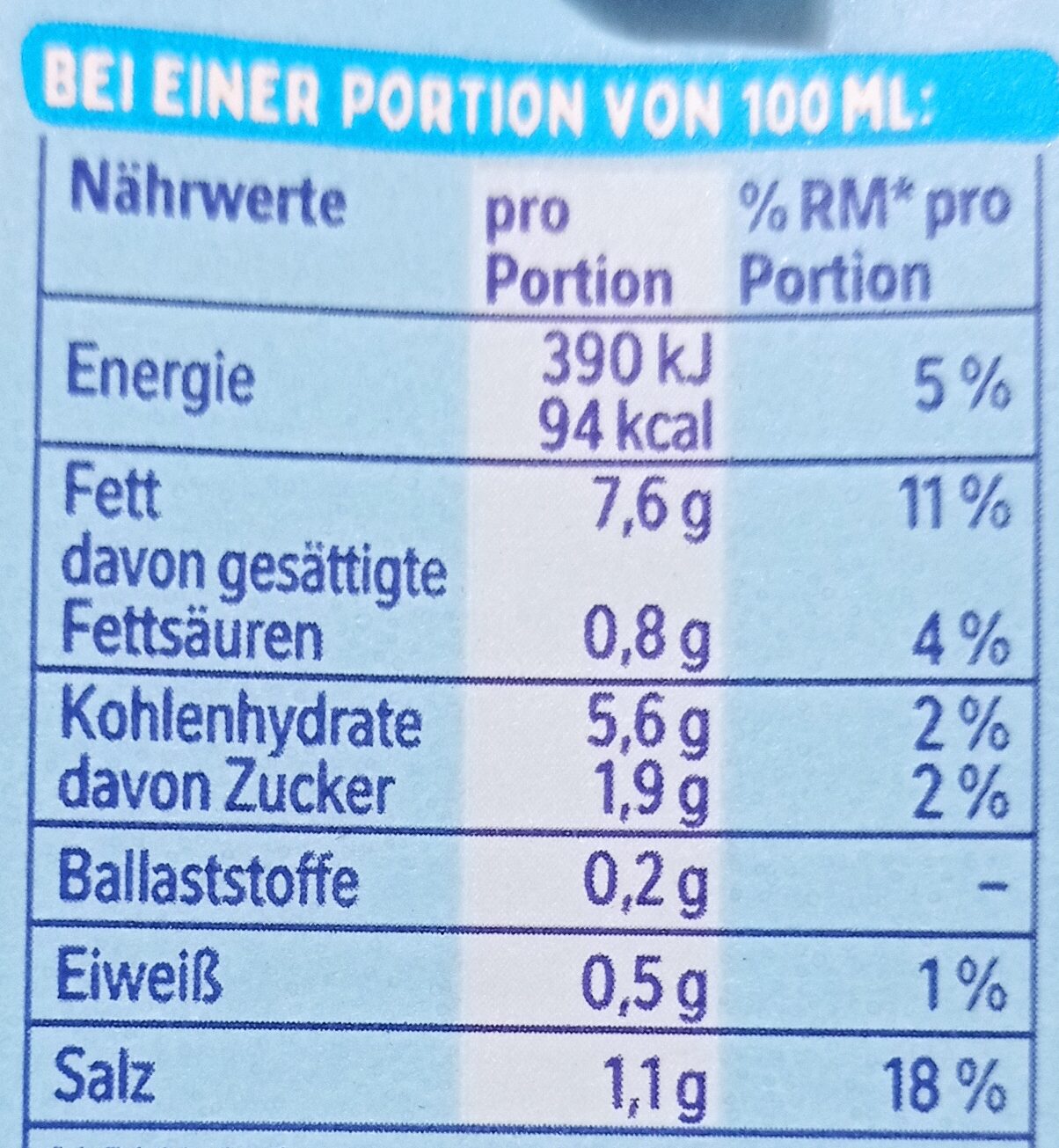 Sauce Hollandaise Legere - Nutrition facts - de