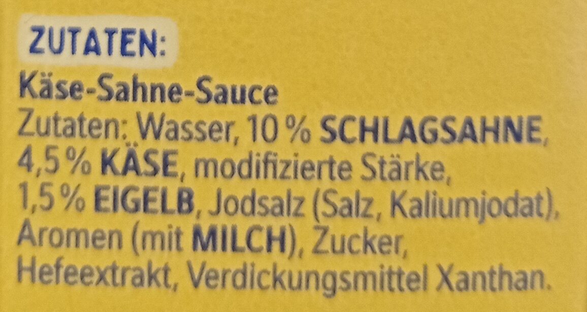 Käse Sahne-Sauce - Ingredients - de