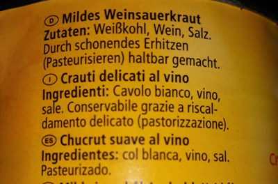 Sauerkraut - Ingredienti