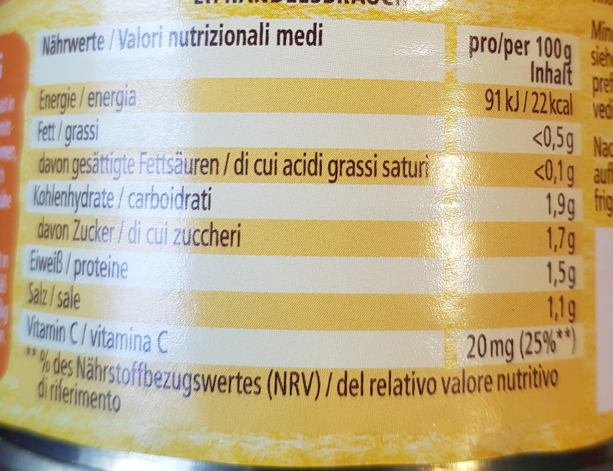 Sauerkraut - Nährwertangaben