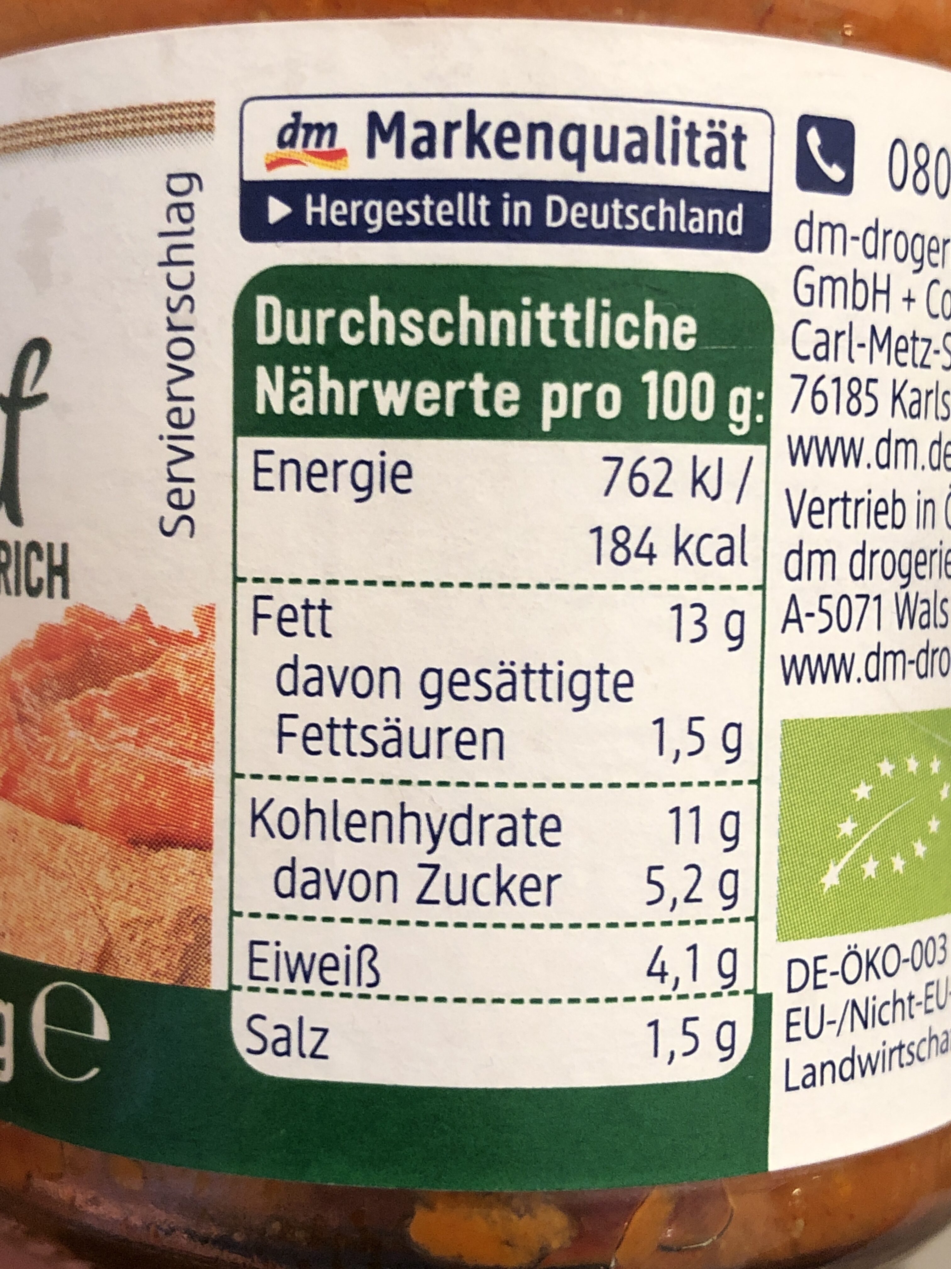 Dmbio Paprika+hanf Aufstrich - Nutrition facts - de