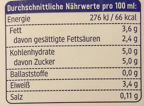 Haltbare Alpenmilch 3,5% Fett - Nährwertangaben