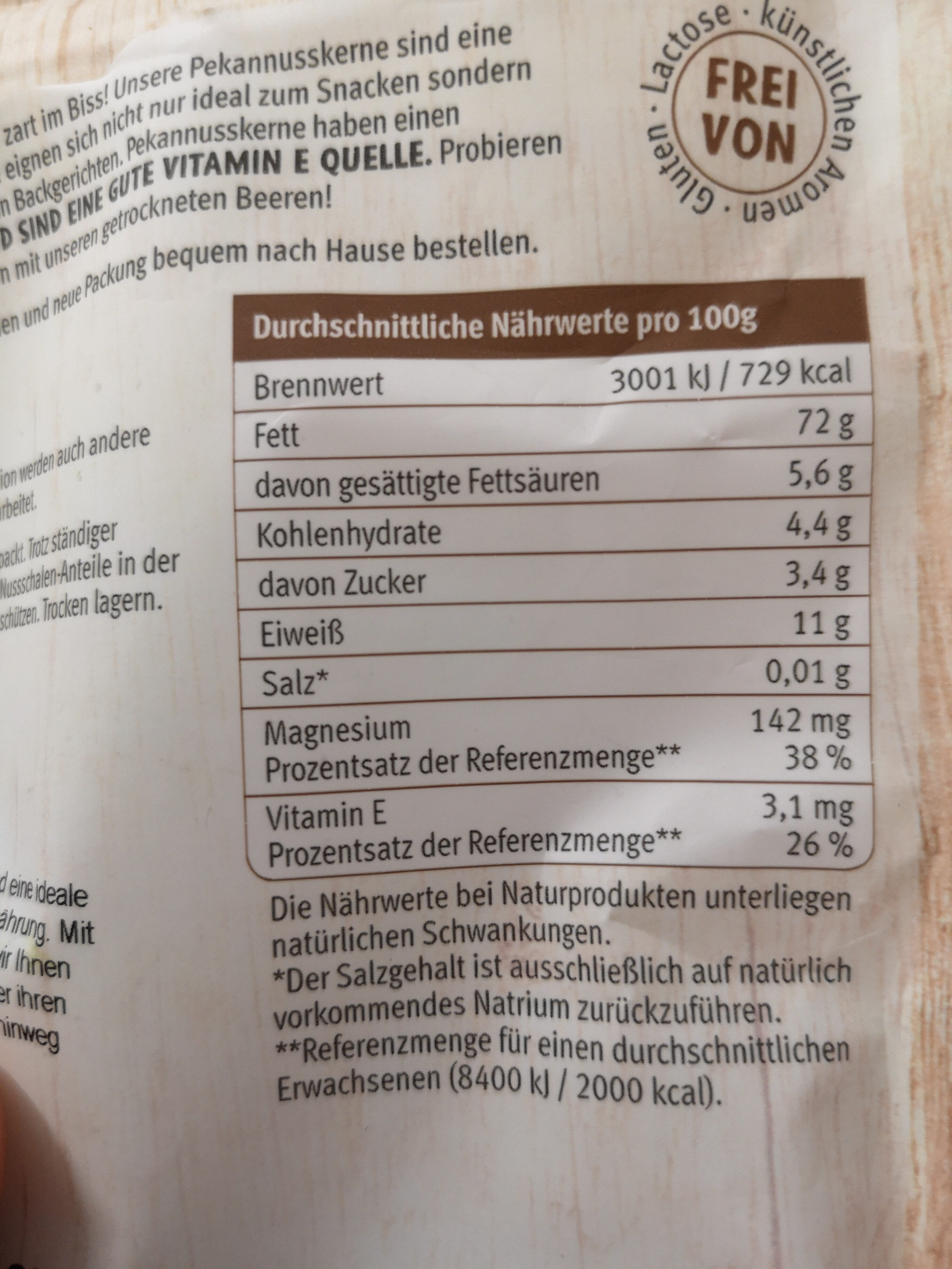 Pekannuss - Nutrition facts - de