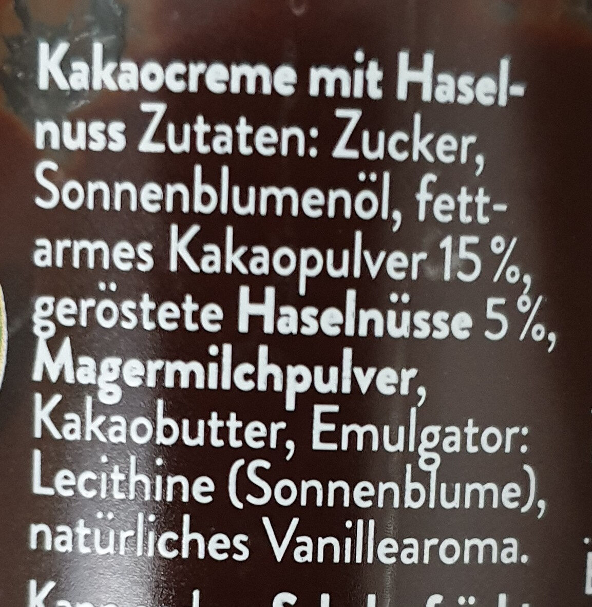 Dunkle Crème Nuss&Kakao - Zutaten