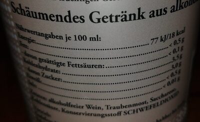 Fiche nutrition Sekt Jahrgang Alkoholfrei dry Mumm,  Mumm & Co. 0.75l
