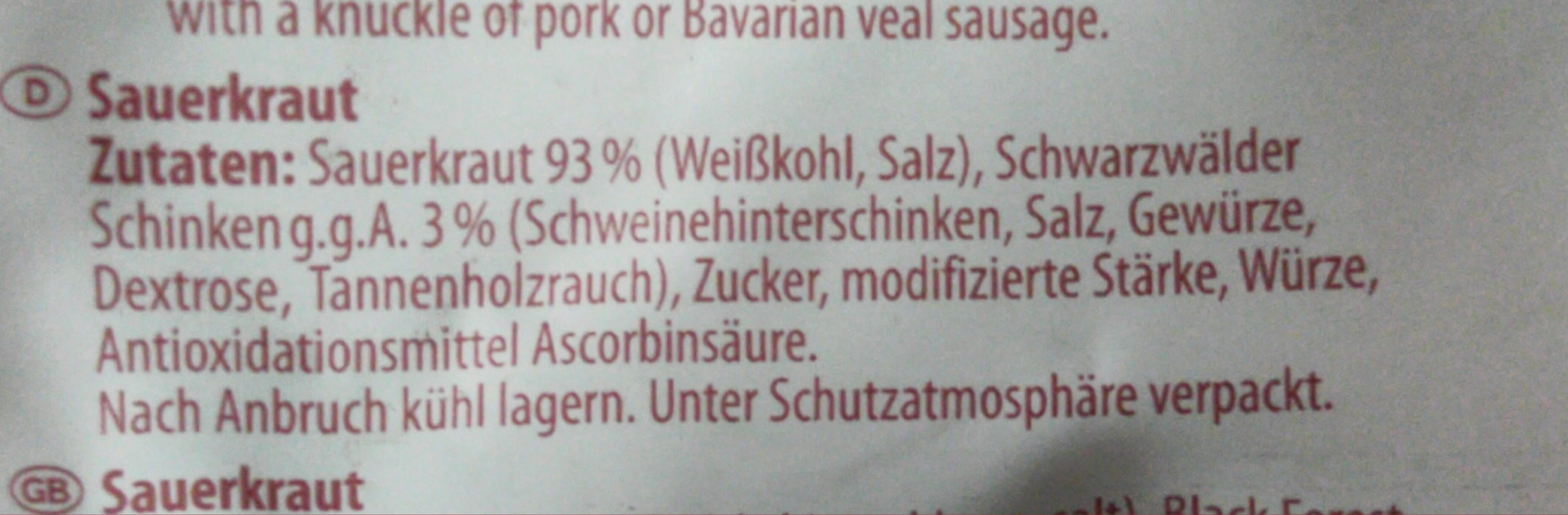 Sauerkraut 2 min. - Zutaten