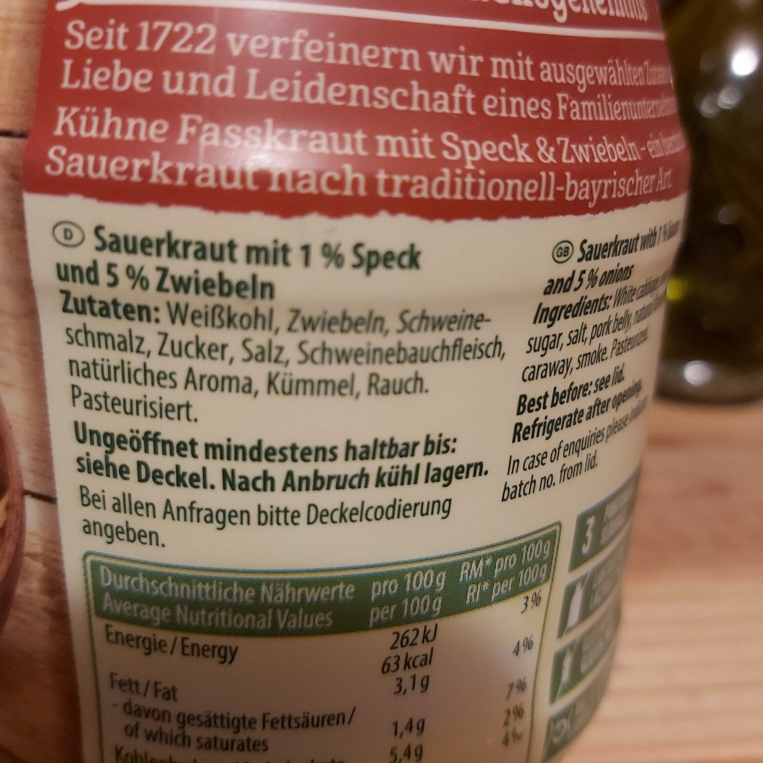 Sauerkraut Speck & Zwiebel - Zutaten
