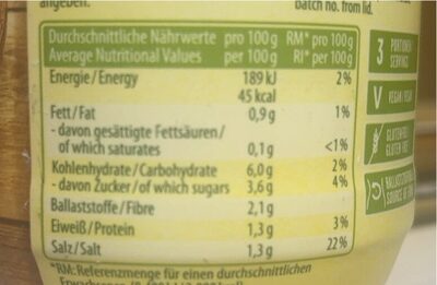Fass kraut - Nutrition facts - es