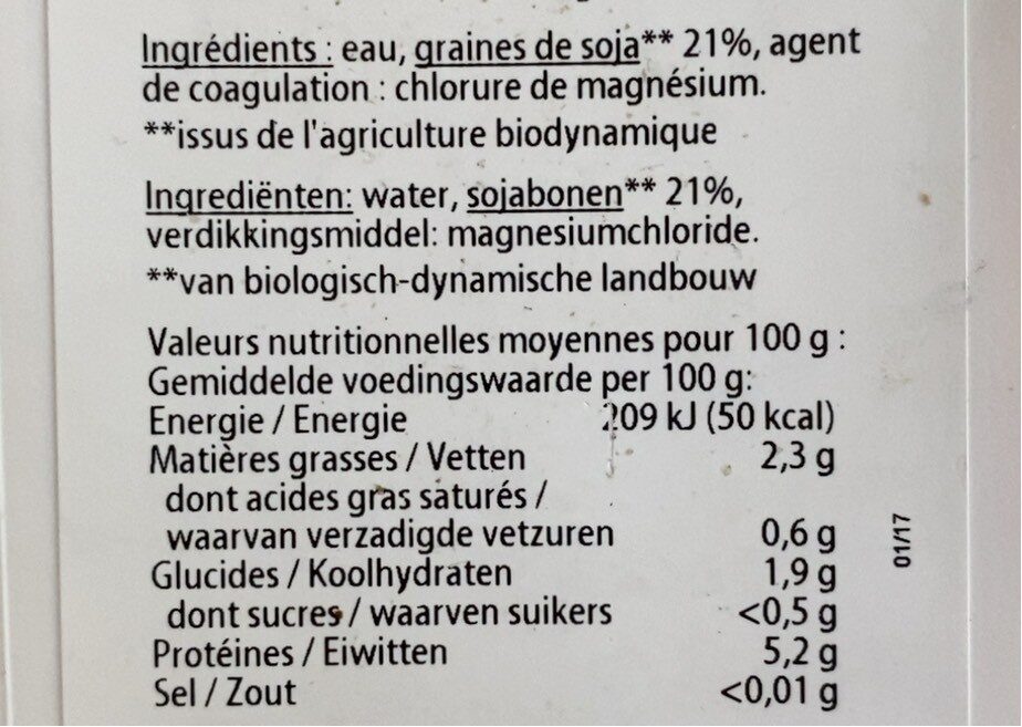 Tofu soyeux - Informació nutricional - fr