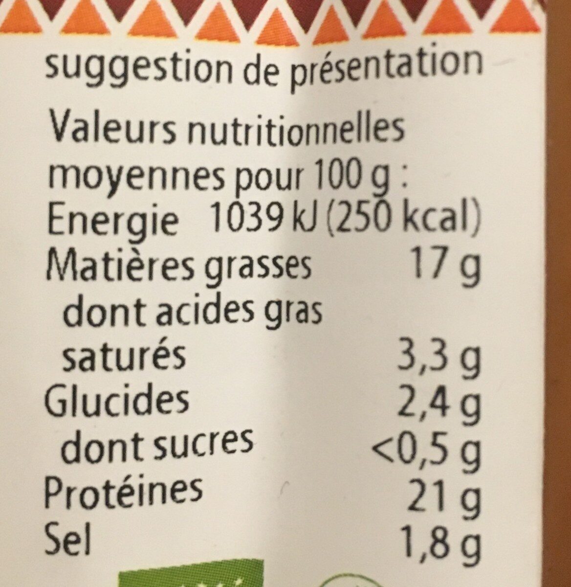 Veggie Barbecue - Valori nutrizionali - fr