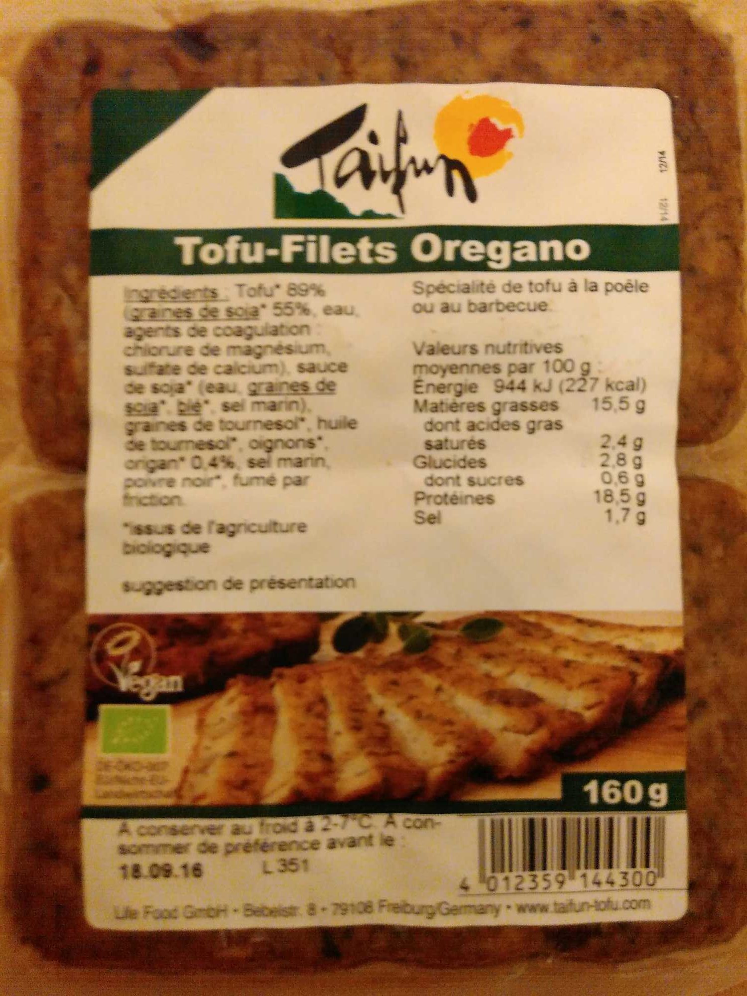 Tofu-Filets Oregano - Informació nutricional - fr