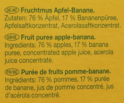 Fruchtmus Apfel-Banane - Ingrediënten - de