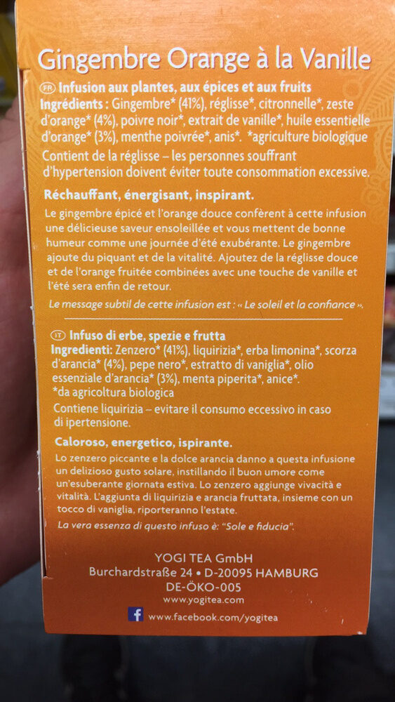 biologique gingembre orange à la vanille - Ingredienti - fr