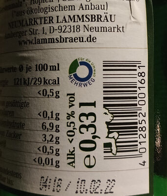 Lammsbräu Bier , glutenfrei, alkoholfrei - Recycling instructions and/or packaging information - de