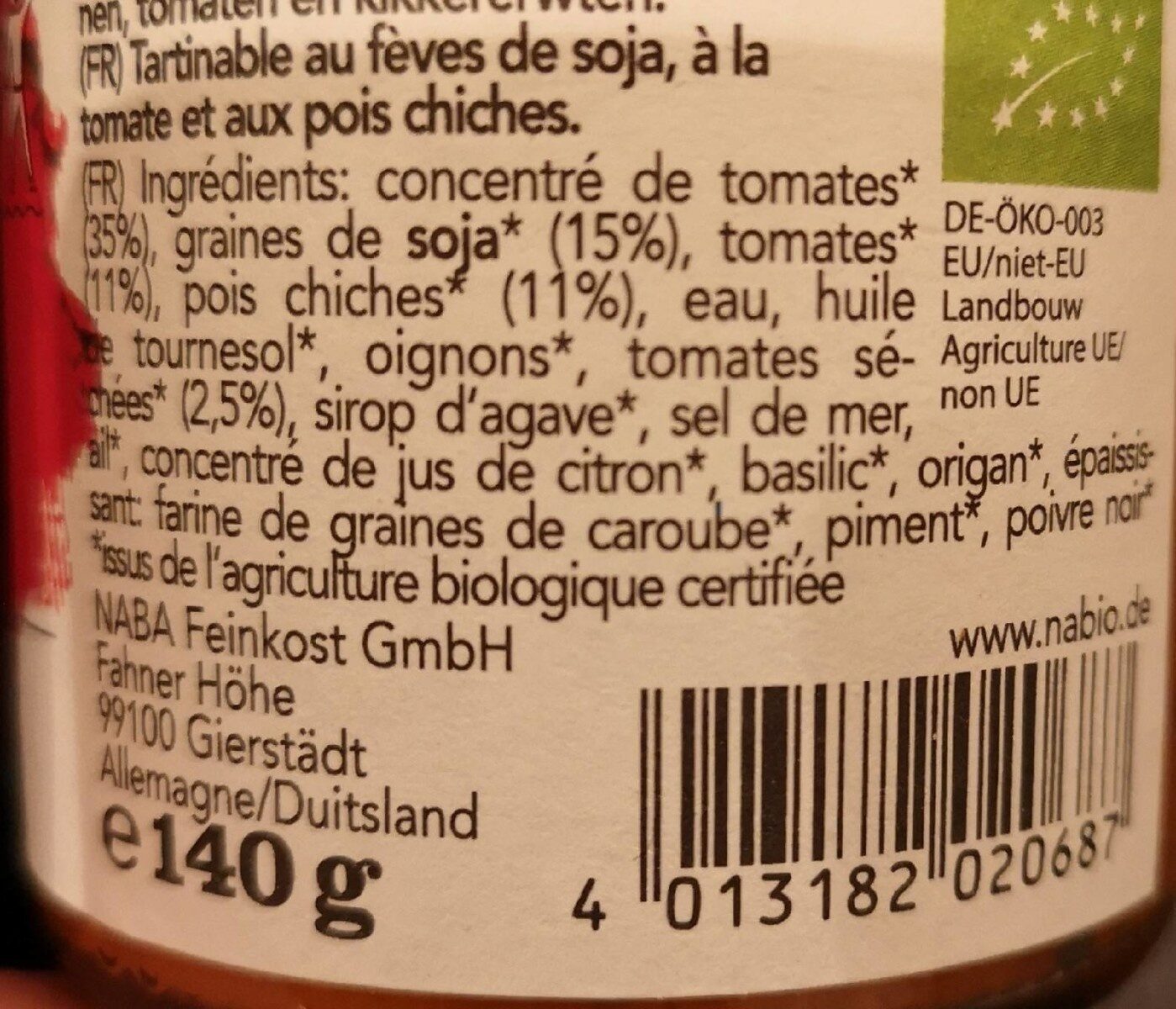 Chickpea Tomato Protein Spread - Tableau nutritionnel