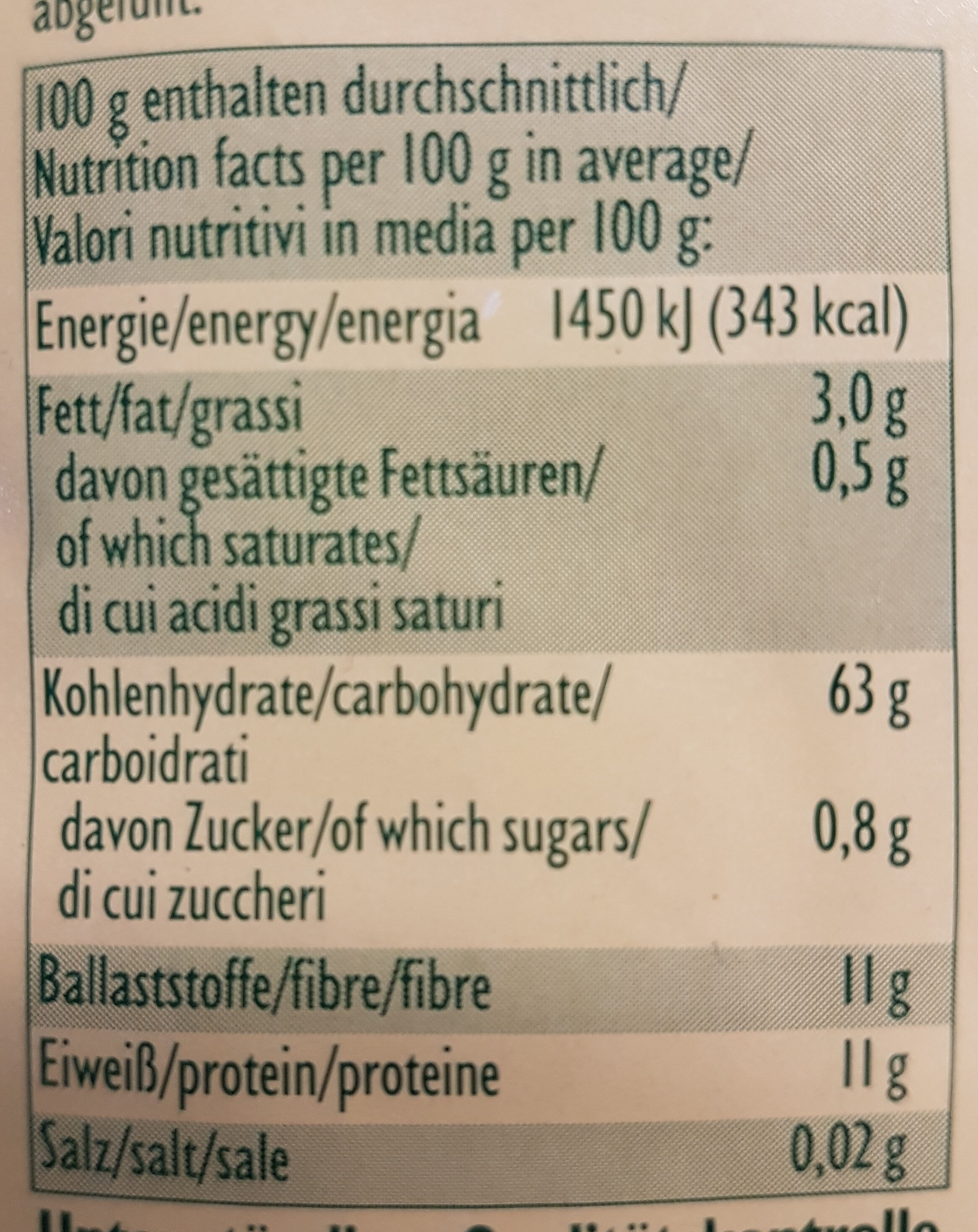 Basis-Müsli Bio - Nutrition facts - de
