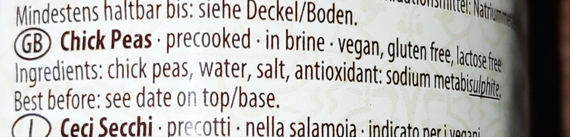 Kichererbsen, vorgegart, in Lake - Ingredients