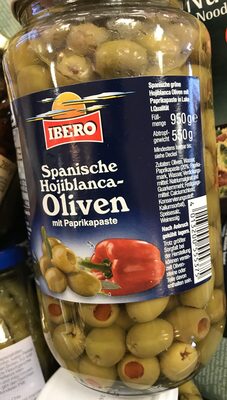 Spanische Hojiblanca-Oliven mit Paprikapaste - Produkt