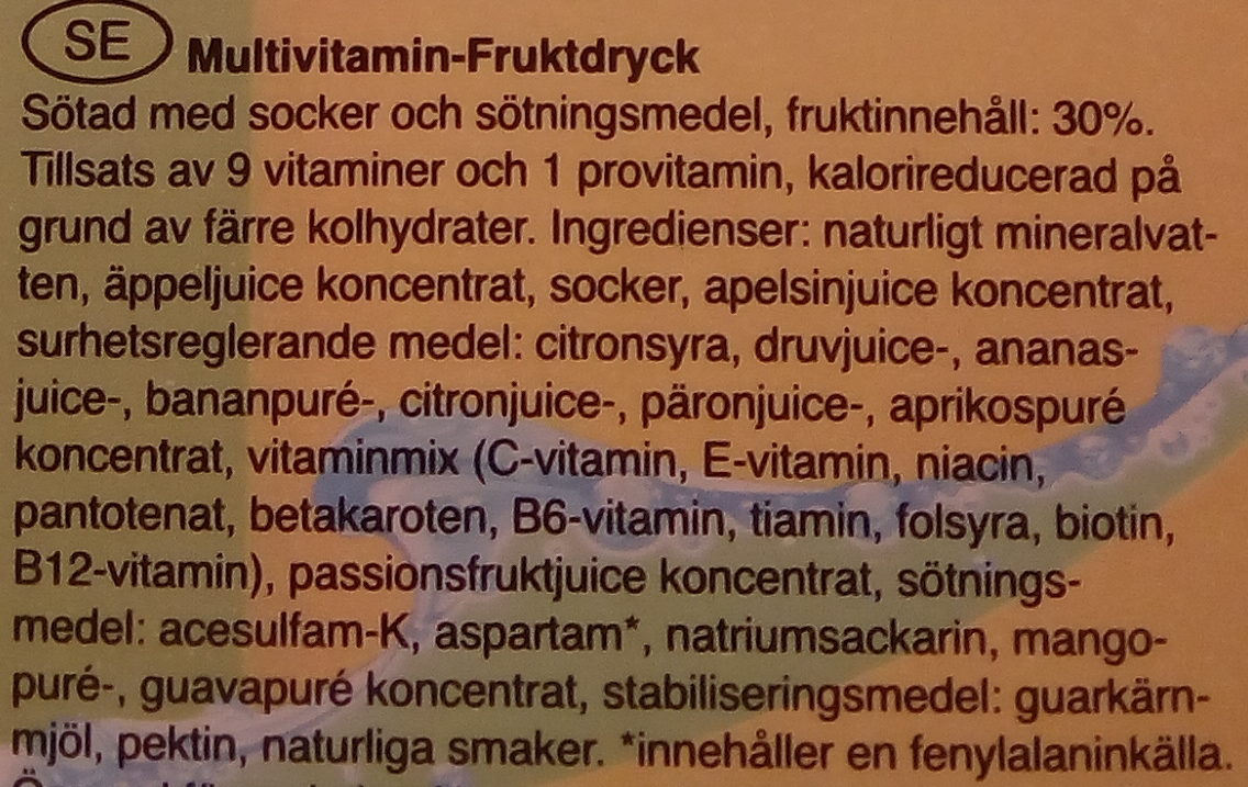 Multivitamin Fruktdryck - Ingredienser