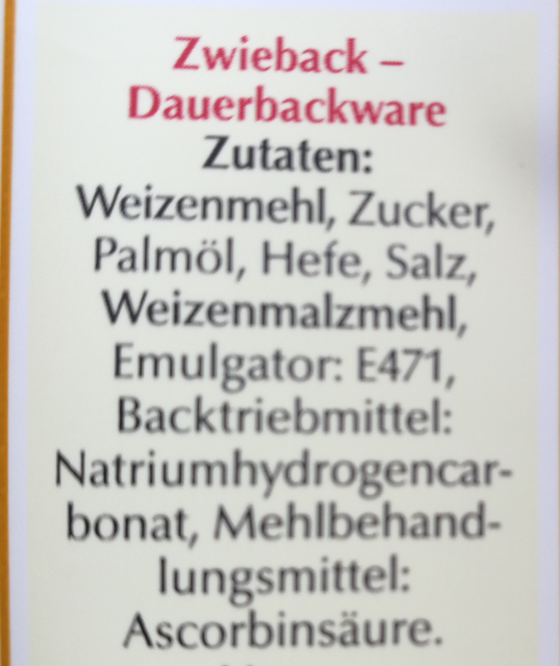 Feldbacher Zwieback - Ingredienti - de