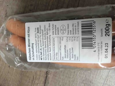 Hähnchen-Wiener mit Käse - Nährwertangaben