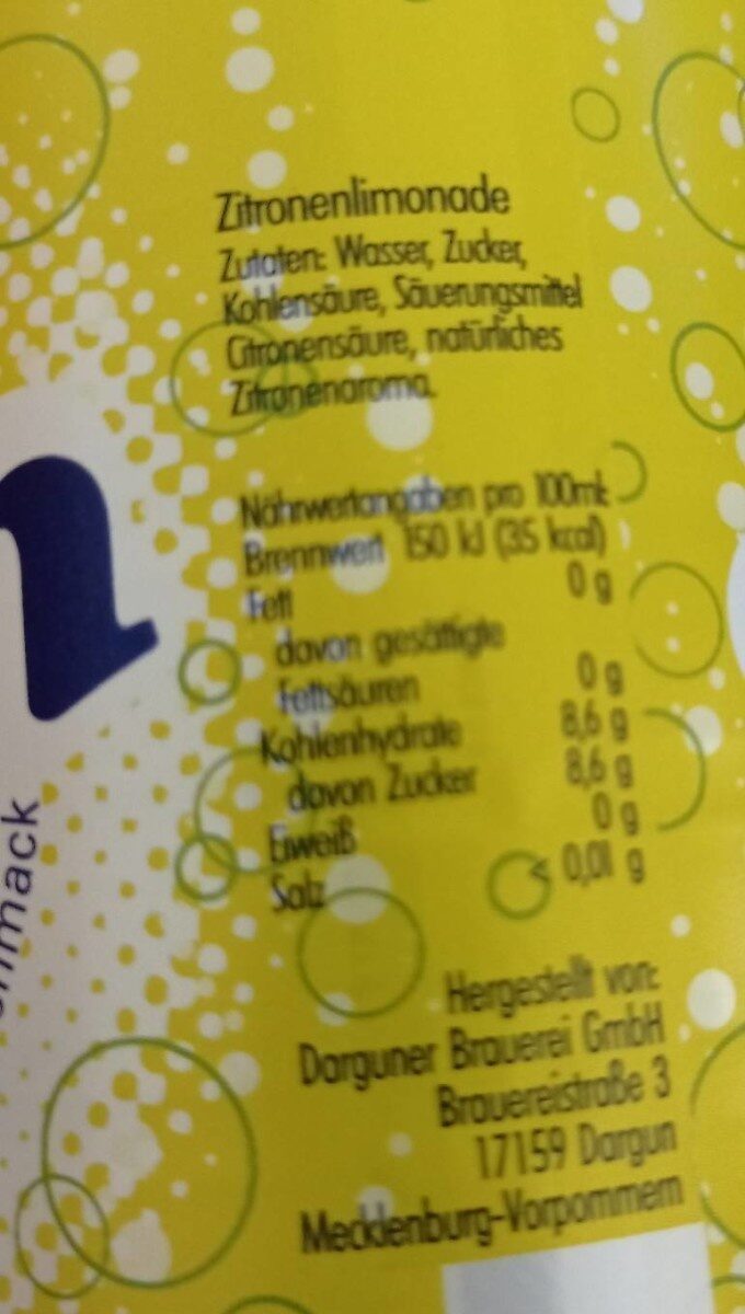 Splish Zitrone - Nährwertangaben