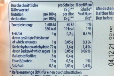 Das Knusper-Brot Ballaststoff - Nutrition facts - de