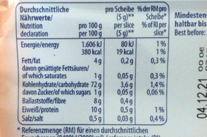 Das Knusper-Brot Ballaststoff - Nutrition facts - de