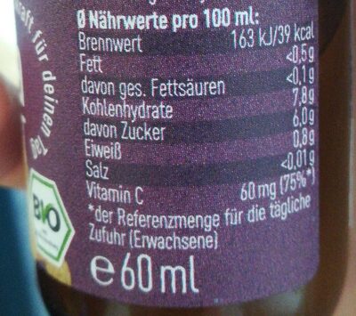 Kurkuma Ingwershot - Tableau nutritionnel