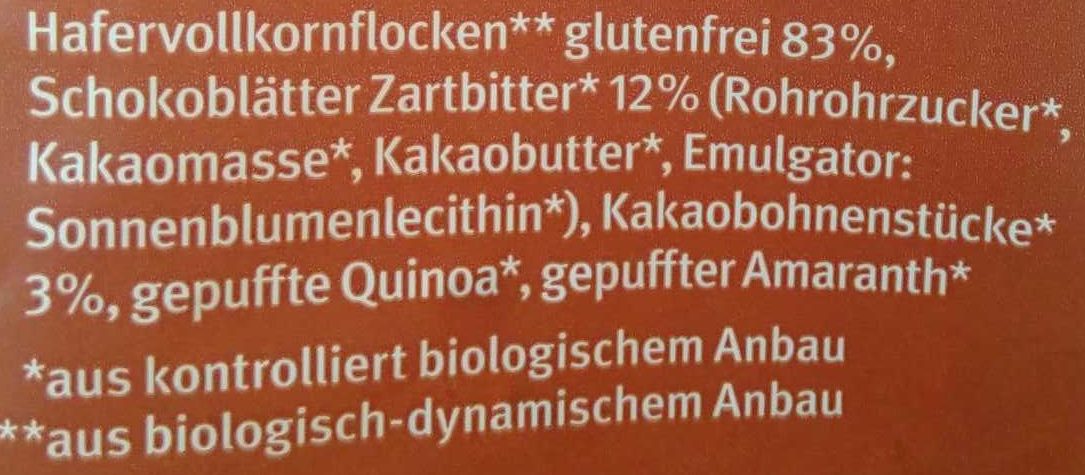 HotHafer Schoko Haferbrei - Ingredients - de