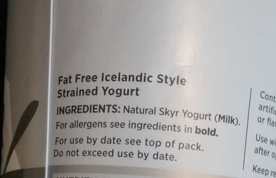 Classic 0% Fat Natural Yoghurt - Ingredients