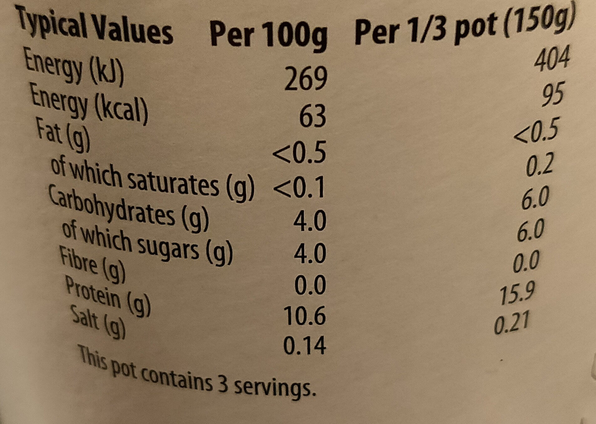 Classic 0% Fat Natural Yoghurt - Nutrition facts