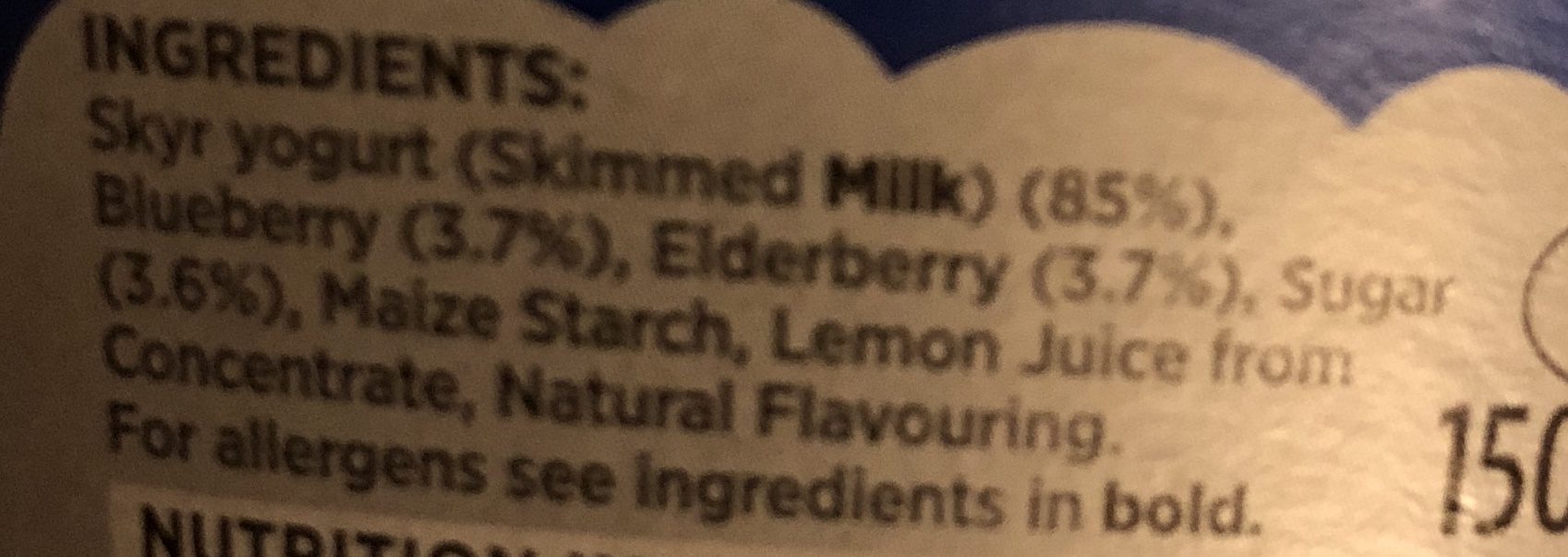 Arla Skyr Icelandic Style Yogurt,Blueberry 150G - Ingredients