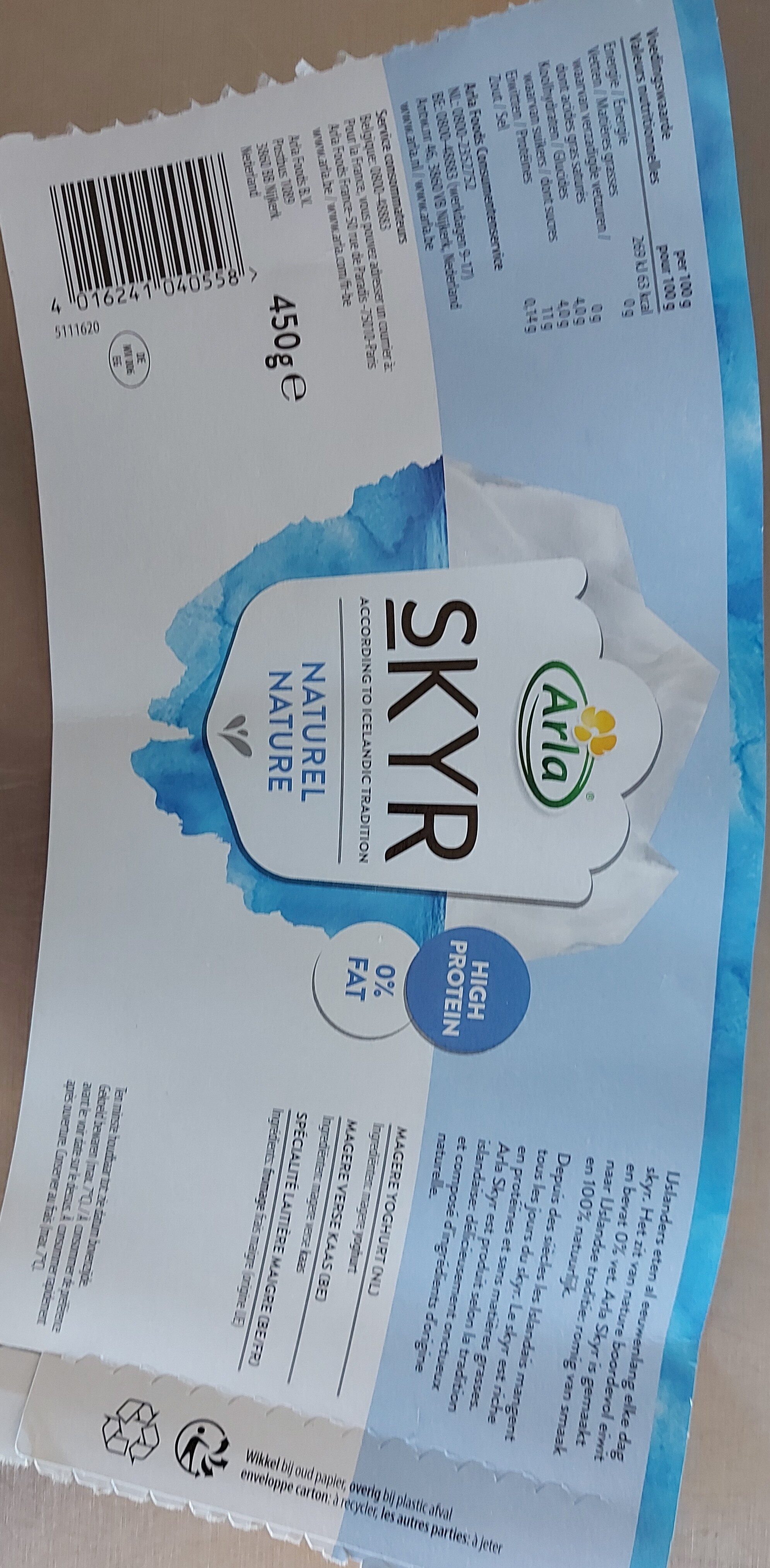Skyr 0% Fat Naturel - Istruzioni per il riciclaggio e/o informazioni sull'imballaggio - nl